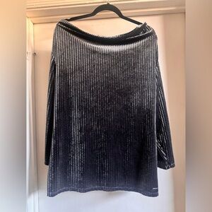 Tahari Black and White Women's Silver Velvet Top XL
